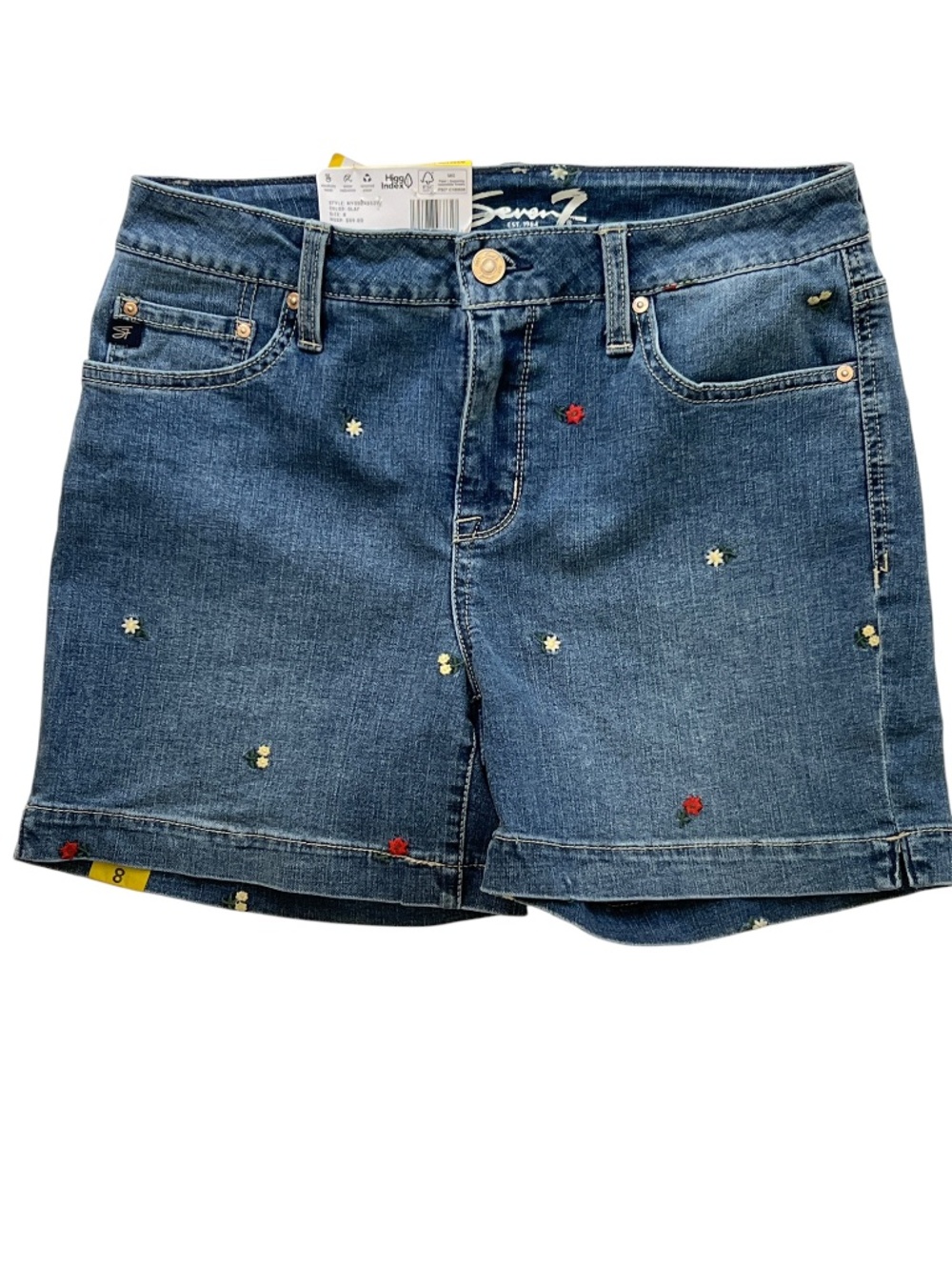 Seven7 High Rise Weekend Shorts Size 8 Daisy Floral Embroidered Denim Blue NWT